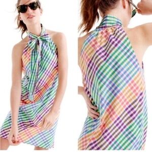 J. Crew Tie-Neck Rainbow Gingham Dress